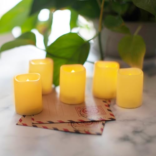 Image of Battery Operated Flameless LED Votive Candles with Auto Timer 6 Pack Ivory