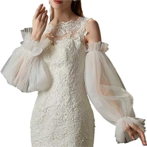 Guantes de malla para novia con detalles de encaje floral fino para vestidos