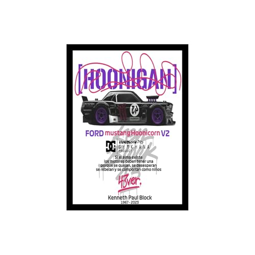 Image of BLINKART Hoonigan /Ford Mustang Hoonicorn Framed Posters Gift Items Boys Room Wall Decoration Bedroom Office Studio Synthetic Wood Frame & Acrylic Glass Ready to Hang - 12x8 Inch, (A4 Size) - CAR-206