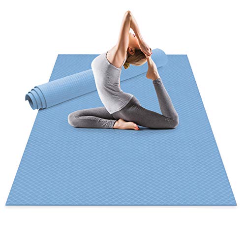 Odoland Esterilla de Yoga Grande 183 x 121 x 0.6 cm con Correa de Transporte, Gruesa Antideslizante y Ecológico, Colchoneta de Pilates, Yoga, Estiramientos, Gimnasia en Casa o en Gimnasio, Azul Agua