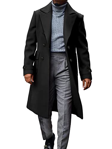 MNCEGEER Men's Trench Coat Notch Lapel Double Breasted Casual Cotton Blend Peacoat
