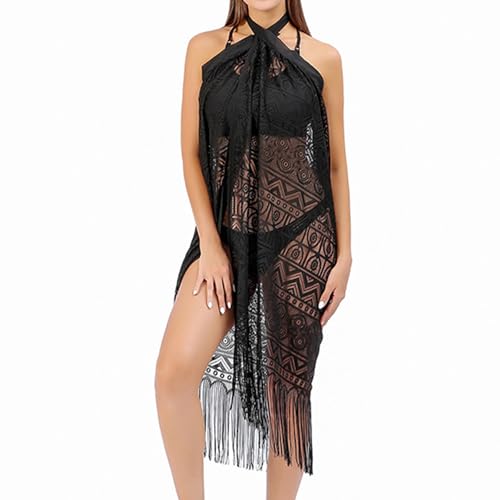 Lamca Beach Sarong for Women Swimwear Bikini Cover Up, Hollow-Out Long Sarong Dress Swimsuit Skirt Wrap with Tassel - Image 2