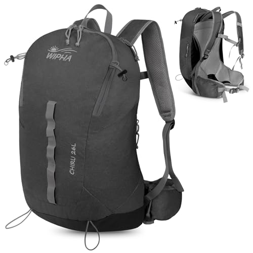 WIPHA 26L Lightweight Hiking Daypack with High Strength Aluminum Support, Small Travel Hiking Backpack for Women Men (Black)