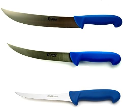 Jero Commercial Grade Butcher Knife Set 1 - Includes 10" Cimeter, 8" Breaking, and 6" Boning Knives - High Carbon German Stainless Steel - Injected Molded Handle - Save when you buy the Set