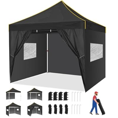 10x10 Pop Up Canopy Tent with 4 Removable Sidewalls, Easy Up Canopy - Commercial Outdoor Instant Portable Canopy Shelter w/Wheeled Bag, Waterproof Gazebo Tents for Parties Weddings Events Camping
