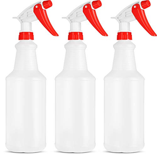 BAR5F Empty Plastic Spray Bottle 32 Ounce, Professional Chemical Resistant with Red-White Sprayer for Chemical and Cleaning Solution, Heavy Duty, Adjustable Head Sprayer Fine to Stream (Pack of 3)