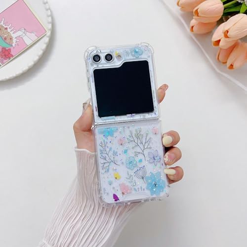Coque Samsung Z Flip 5 coque bling paillettes fleur transparent pliant protection antichoc
