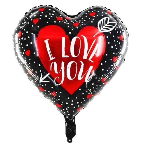 Balão de papel de alumínio em forma de coração de 45 cm com texto 'I love you', preto e vermelho, decoração para aniversário, casamento, festa e dia dos namorados, pode ser preenchido com ar ou hélio