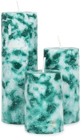 PROSPERRO LUMO by Parkash Candles Set of 3 Fragrance Pillar Candles Marble Finish (Green Apple) ,Wax