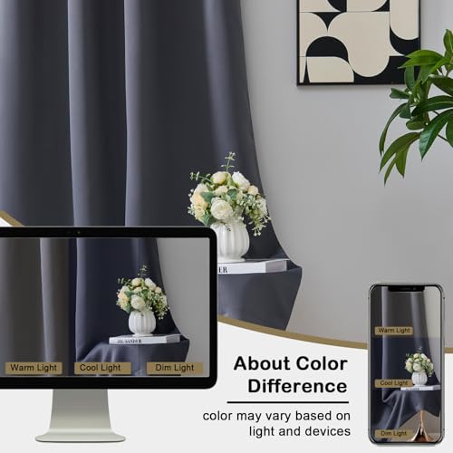 Image of Charcoal Grey Blackout Curtains for Bedroom 90 Inch Length 2 Panels, Room Darkening Soft Fabric Curtain Panels for Living Room, Modern Window Treatments Dual Rod Pocket Design, 2x50Wx90L Inches