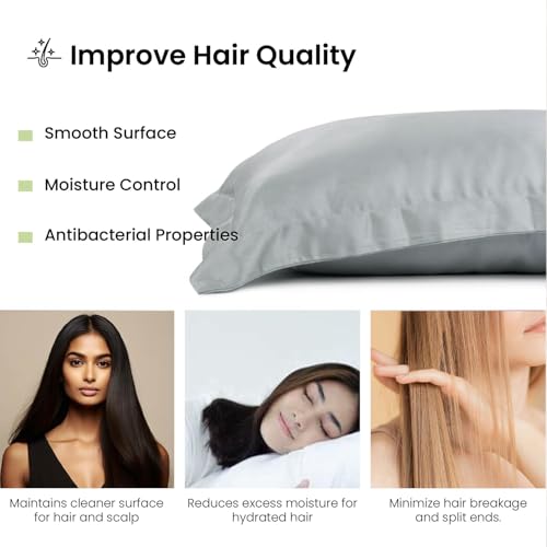 Image of Mush Bamboo Pillow Cover Set of 2 | 100% Bamboo Pillow Cover for Hair and Skin | 250 TC | Breathable, Silky Soft and Envelope Pillowcases | 17 inchx27 inch (250 TC, Light Grey)