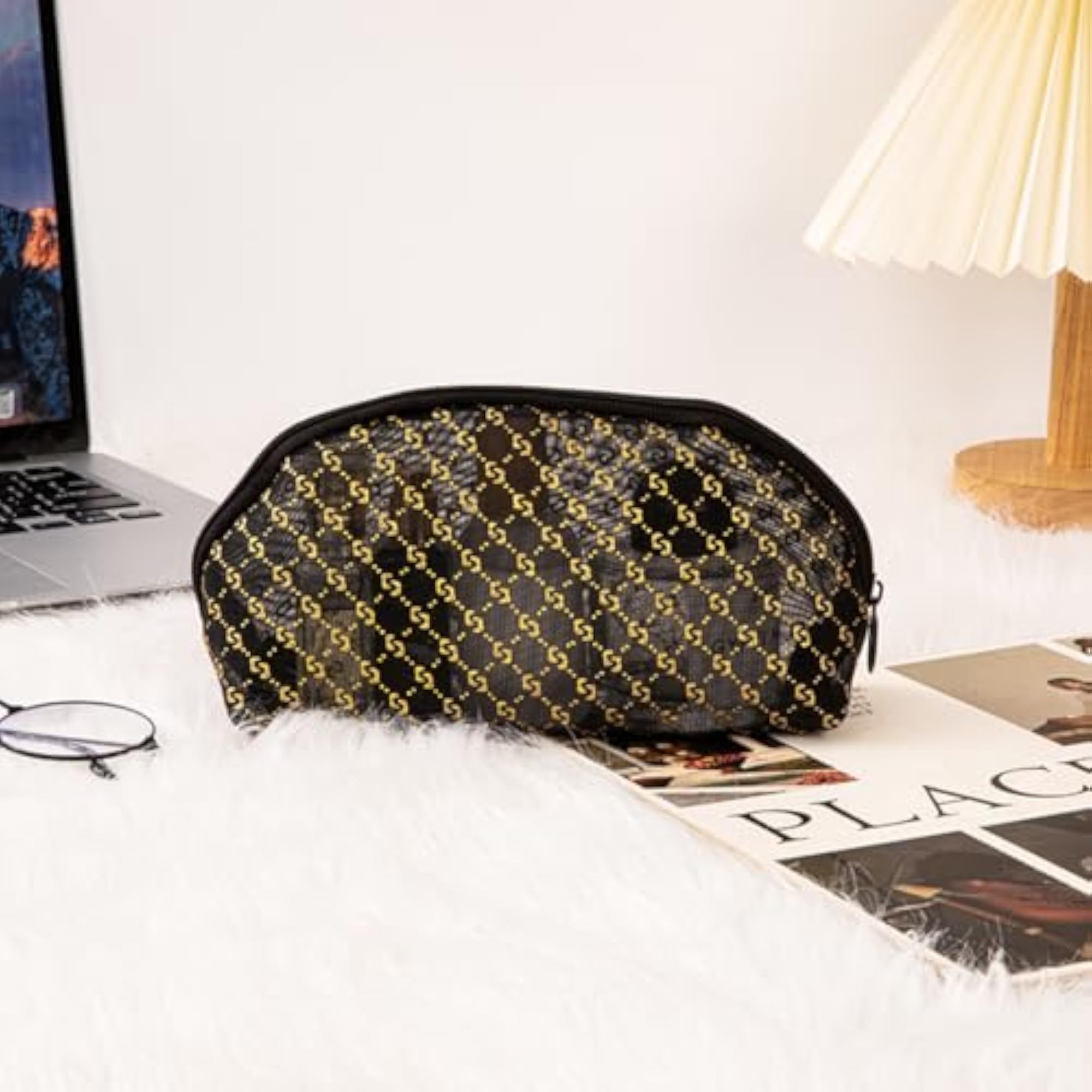 5-Piece Hot Stamping Mesh Makeup Bag Set, Portable Travel Bags