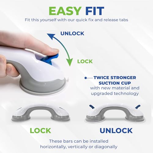 Easycare Zuiggreep, handgrepen voor badkamer, set van 2 met zeephouder, mobiliteitshulpmiddelen voor ouderen en gehandicapten, douche- en badkamerhandgrepen, hulpmiddelen en uitrusting voor thuis - Afbeelding 6