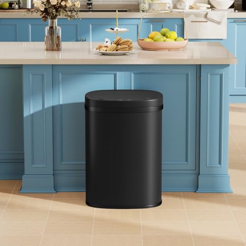 Image of BestOffice | 13 Gallon Stainless Steel Trash Can with Lid | Black
