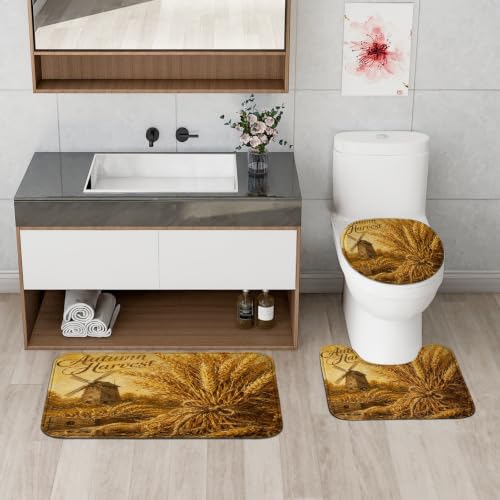 Rideau de douche blé rustique vintage doré lavable avec tapis de bain - 5