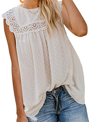 FARYSAYS Women's Crewneck Lace Crochet Tank Tops Pom Pom Flowy Sleeveless Casual Shirts Blouses White Small FARYSAYS Women's Crewneck Lace Crochet Tank Tops Pom Pom Flowy Sleeveless Casual Shirts Blouses White Small