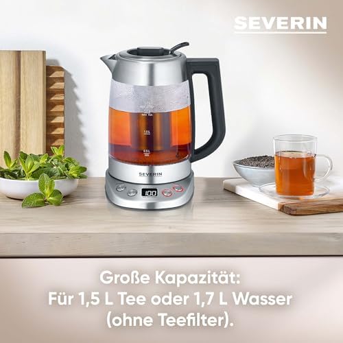 Bild 2 - SEVERIN Glas Tee- & Wasserkocher Deluxe, Teekocher mit einstellbarer Temperatur & Ziehzeit, mit 5 Teeprogrammen & Warmhaltefunktion, max. 1,7 L Wasser, 3000 W, Edelstahl, WK 3480