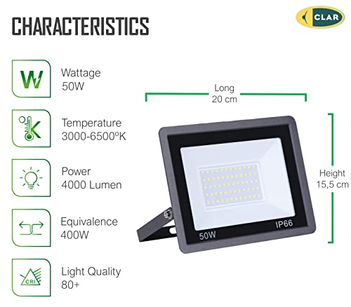 Clar - Faretto Led Bianco Freddo 50 W, Lampada Da Parete Da Giardino Per Garage, Faretto Bianco Freddo, Faretto Per Alberi Da Esterno 6000 K (Confezione Da 5) - 2