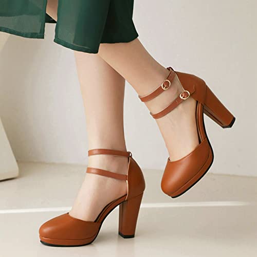 Women Chunky Heeled Ankle Strap Pumps Two Buckle Closed Toe Platform Block Heel Vintage Mary Janes2