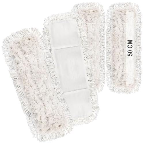 com-four® 4X Premium-Wischtuch - professionelles Mikrofaser Ersatz-Tuch für Bodenwischer - Reinigungsmopp für Wischer mit 50 cm Breite - Wischbezüge waschbar bis 60°C (4 Stück - weiß - 50cm)