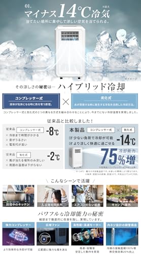 NEOLEAD スポットクーラー ハイブリッド式 3way 冷風 除湿 送風 工事不要 家庭用 リモコン キャスター 冷房 冷風機 エアコン 移動式 移動式 衣類乾燥 冷風機 置き型 移動楽々 冷風扇 コンプレッサー式(NL-SK01) の商品画像 2