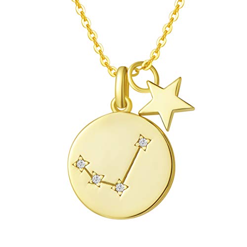 FANCIME Widder Sternzeichen Kette aus Solide 925 Sterling Silber mit Gold Vergoldet Anhänger Halskette Einfach Minimalistisch Geschenk Schmuck für Damen Mädchen - Verstellbar Kettenlänge: 40 + 5 cm