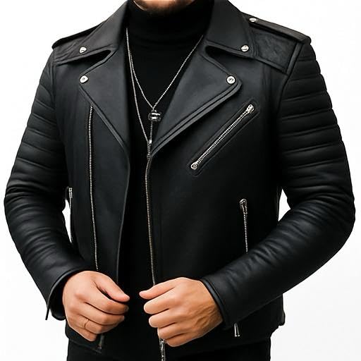 QULVANI Men's Black Quilted Biker Jacket - Image 3
