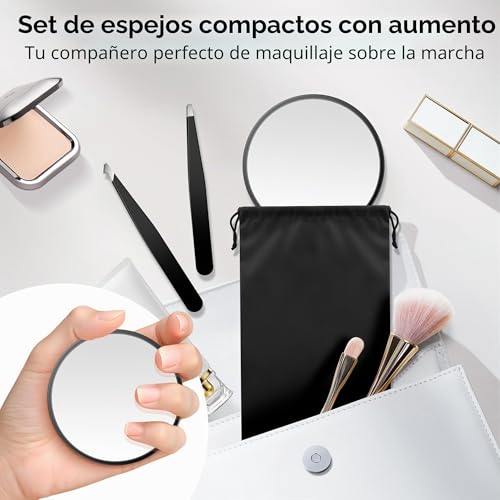 Miniatura 5 de Miyadiva Espejo De Aumento Conjunto, 20x 30x 40x Espejo De Maquillaje Con Ventosa, Espejos De 9 Cm, Con 2 Pinzas Y Bolsa De Almacenamiento, Ideal Para Viajes, El Cuarto De Baño, Regalo Para Mujer