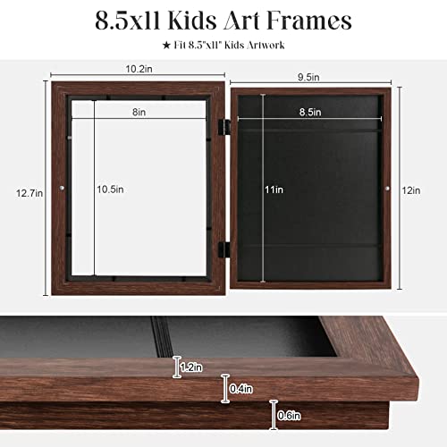 Image of GULETHUN [2-Pack] Kids Art Frames, 8.5x11 Front Opening Kids Artwork Frames Changeable, Brown Artwork Display Storage Frame for Wall, Holds 50 Pcs, for 3D Picture, Crafts, Hanging Art, Portfolio