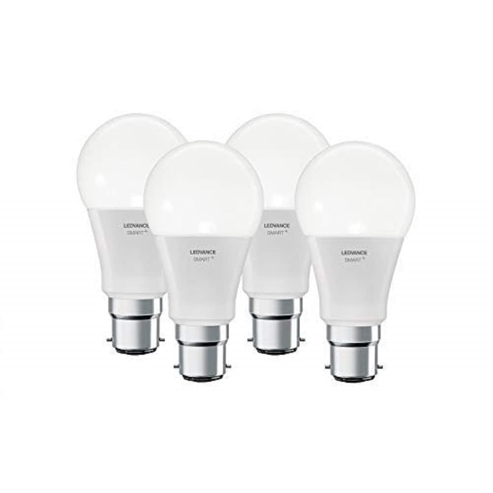 LEDVANCE Lámpara Smart LED con Bluetooth, B22d, color de luz cambiante (2700-6500K) y RGB cambiables, reemplaza las lámparas incandescentes con 60W, controlable con Alexa, Google y Apple, paquete de 4