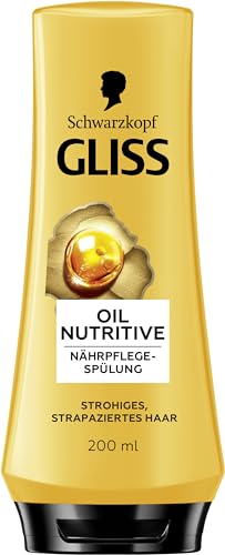 Gliss Après-shampoing Oil Nutritive (200 ml), après-shampoing nourrit intensément les cheveux abîmés, assure un démêlage parfait