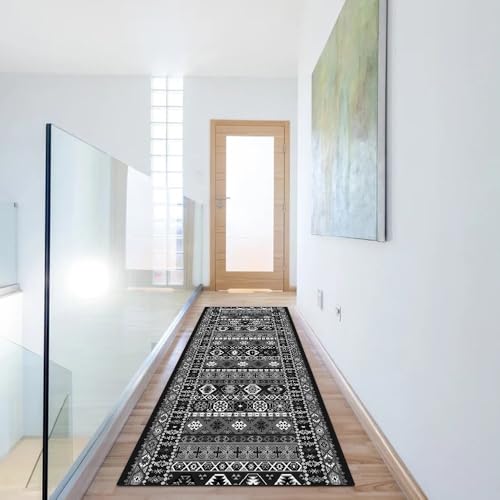 Alfombra de pasillo negra de 90x180 cm lavable y antideslizante 6