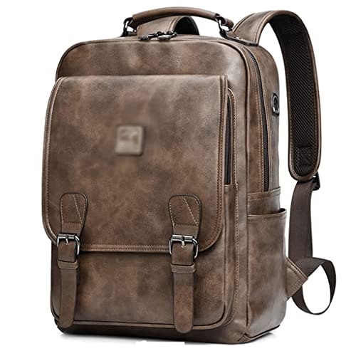 Mochila de Cuero Mochila Clásica De Cuero PU Mochila para Portátil De Cuero De 14 Pulgadas Mochila De Gran Capacidad Mochila Portátil De Viaje De Ocio Uso Diario