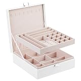 A&A Large Jewelry Storage Organizer Box 2 Layers Combined Storage Case with Buckle White
