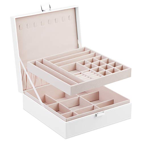 A&A Large Jewelry Storage Organizer Box 2 Layers Combined Storage Case With Buckle White #TOP7