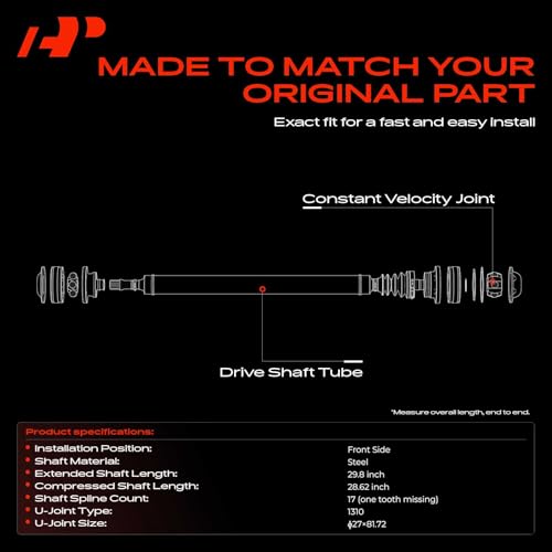 A-Premium Front Drive Shaft Driveshaft Assembly Compatible with Chevrolet S10 1995-2004, Blazer & GMC Jimmy 1995-2005, Sonoma 1995-2004 & Isuzu Hombre 1998-2000, 4WD, Replace# 26032451, Prop Shaft by A-Premium - Used condition - Image 3