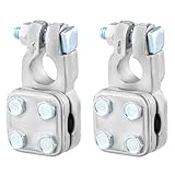 QWORK No-Crimp Three-Way Battery Terminal for Positive & Negative Connection - Versatile Cable Entry, Fits 2-4/0 Ga Wire, Easy Installation, 1 Pair (+,-)