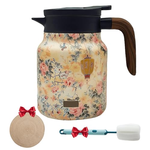 Doresty - Cafetière isotherme en acier inoxydable - 1000 ml - Avec motif floral vintage et passoire à tisane intégrée - Pichet isotherme pour boissons...