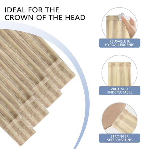 Image of COOKAYU Invisible Tape in Hair, Ash Blonde and Platinum Blonde Seamless Injected Tape in Human Hair Extensions 20pcs /pack 20Inch 45g Invisi Edge Extensions