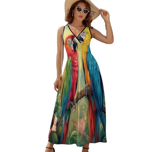 Robe été femme à imprimé perroquet coloré chic pour la plage