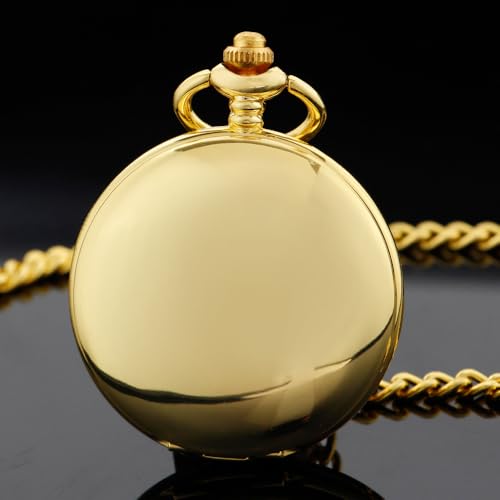 Image of Tiong Bracket Pocket Watch Design Smooth Case Arabic Numerals Quartz with Chain Gifts for Birthday Father's Day-Gold