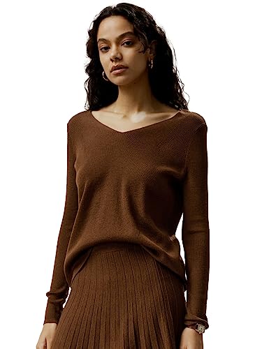 LilySilk Women's Sweater 100% Merino Wool Basic Oversized Fall & Winter Pullover with V-Neck Causal Relaxed