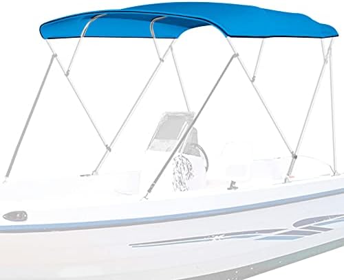 Boat Bimini Top Cover Canopy Replacement Marine Grade Waterproof 4 Bow Bimini Top Sun Shade Canvas with Light Hole and Storage Boot, 2 Colors Grey/Blue, 8 Sizes to Choose 8'L x 4.5'-8.58'W x 4.5'H