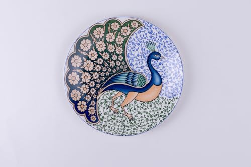 GOLDEN QUEEN'S Snack Plates Set of 4 | Perfect for Snacks, Desserts, Appetizers, Salads, Tapas, Cheese | 7 inches Wide | Microwave Safe (Indian Peafowl)