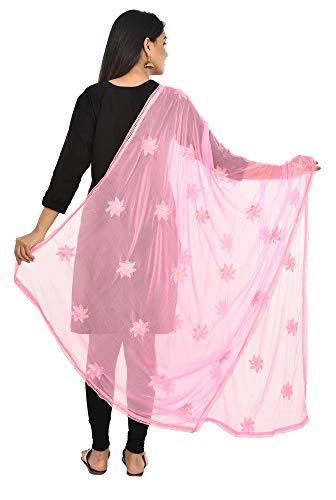 Image of YOUTHQUAKE Flower Embroidered Diamond Work Chiffon Dupatta for Womens & Girls With 4 Side Lace
