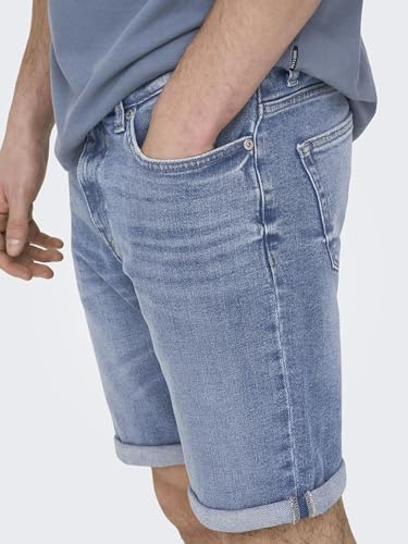 ONLY & SONS Herren Jeans Shorts ONSPly Denim Bermuda mit Aufschlag 22028772 Medium Blue Denim L