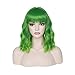 incohair 12 Inches Green Ombre Wig with Bangs Women Girls Short Curly Wavy Bob Wig Shoulder Synthetic Halloween Party Wigs Wig Cap Included (Ombre Green)