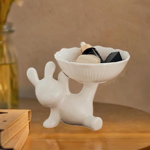 Statue de lapin avec plateau en céramique argent coupelle de rangement - 3