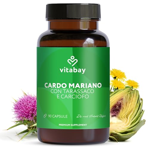 Vitabay Cardo Mariano 90 capsule vegane 250 mg per dose - Cardo Mariano Tarassaco e Carciofo capsule - Silimarina ad alto dosaggio con estratto di carciofo - estratto carciofi