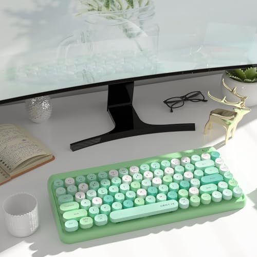 Image of UBOTIE Portable Bluetooth Colorful Computer Keyboards, Wireless Mini Compact Retro Typewriter Flexible 84Keys Design Keyboard (Green-Colorful)